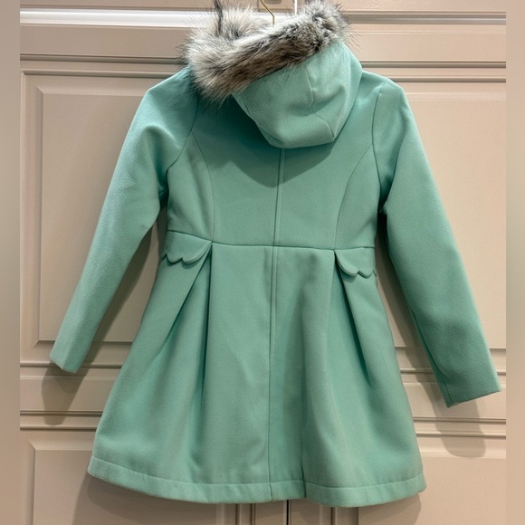 Cat & Jack Girls Heavy Pea Coat Removable Fur Trim Mint Green Size 7/8 - Picture 5 of 11